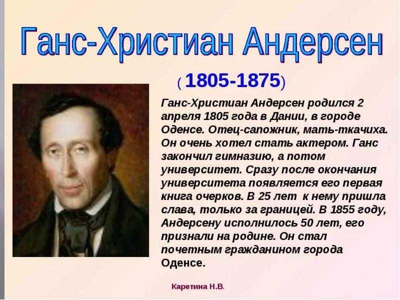 Тест по литературе - биография и творчество ганса христиана андерсена