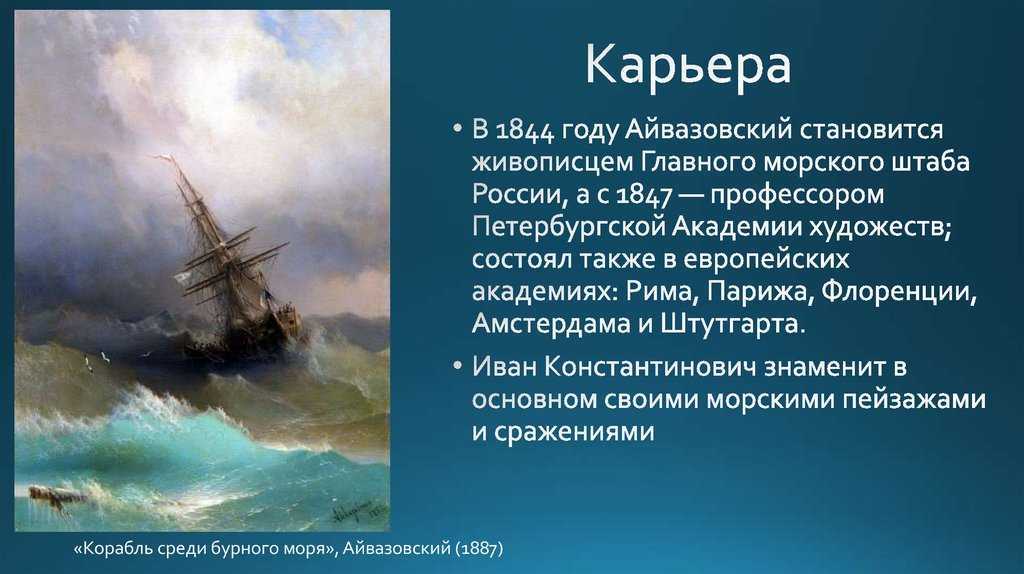 Творчество и личная жизнь в биографии художника и. к. айвазовского