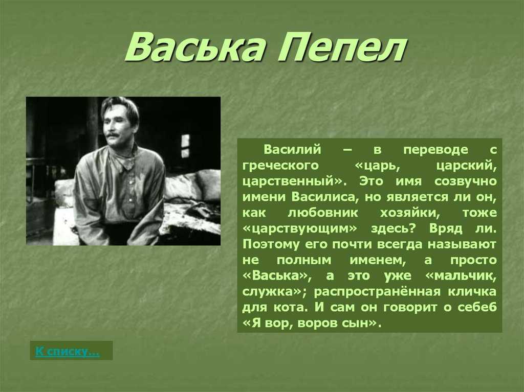 Василий пепел характеристика. истории героев в пьесе «на дне