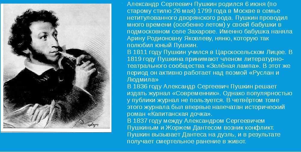 Биография а.с. пушкина для детей
