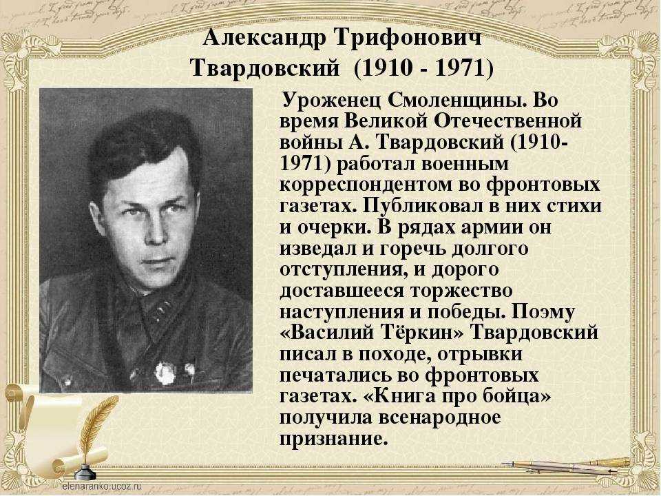 Очень краткая биография твардовского. твардовский александр трифонович краткая биография