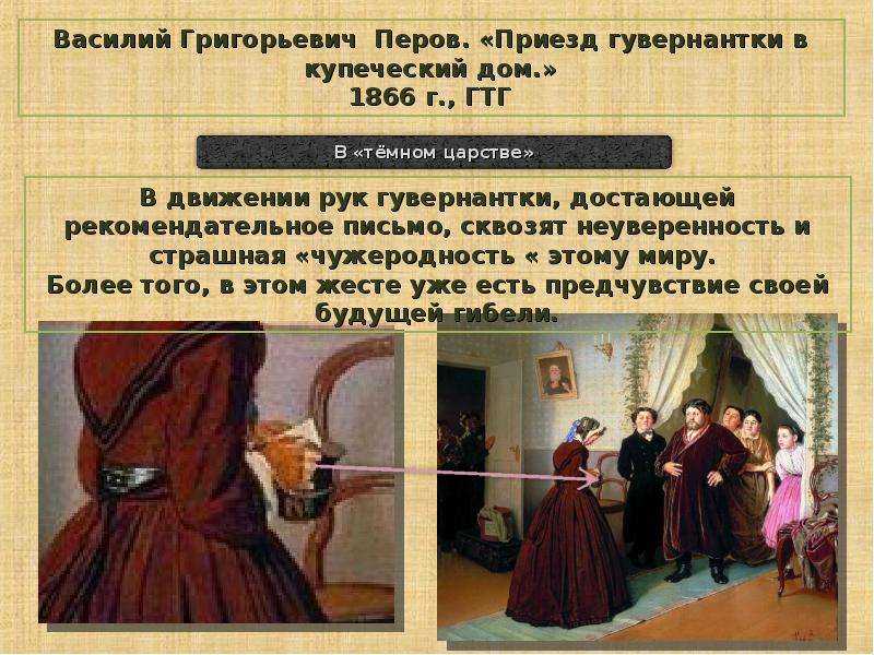 Рассказ о картинеприезд гувернантки в купеческий дом.  доклад, проект