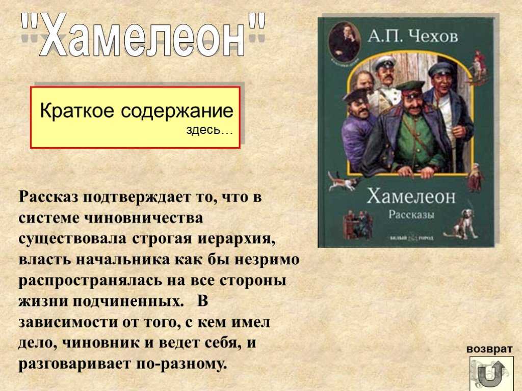Характеристика главных героев рассказа а.п. чехова «хамелеон»