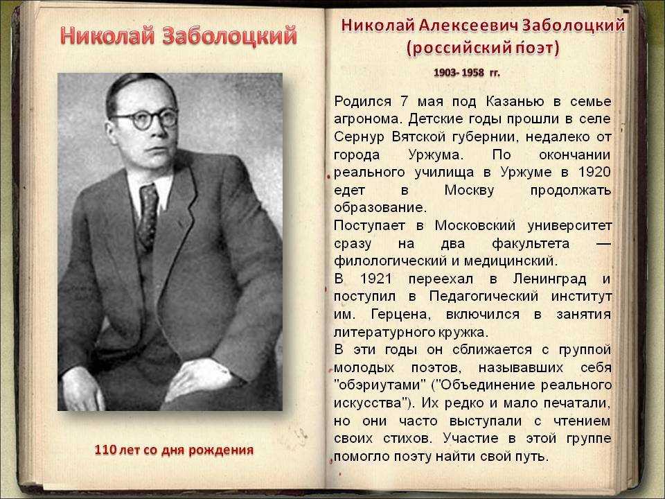 Биография заболоцкого николая алексеевича кратко
