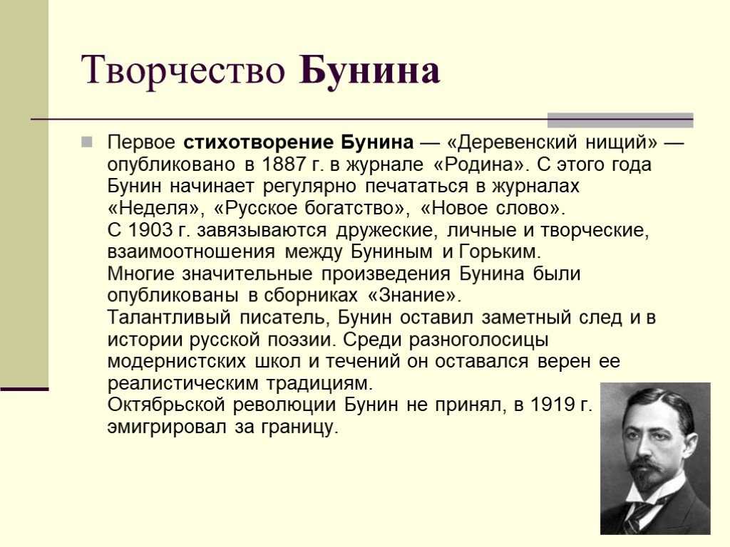 Краткая биография бунина