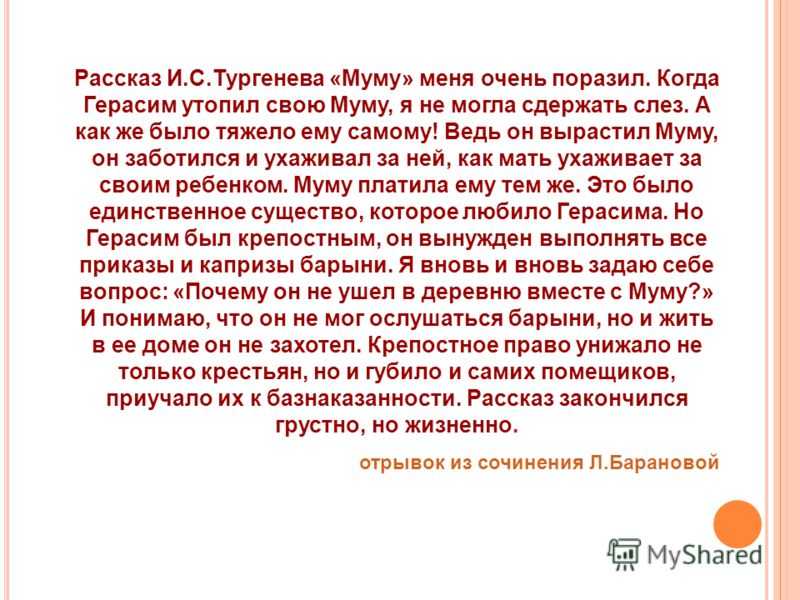 Сочинение по рассказу муму тургенева 5 класс