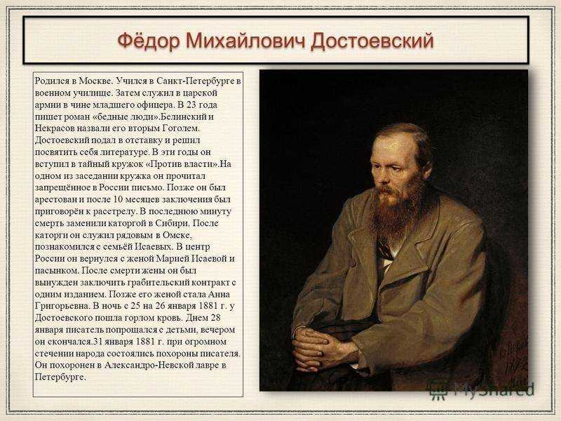 Краткая биография достоевского — фото, важные даты для школьников и студентов