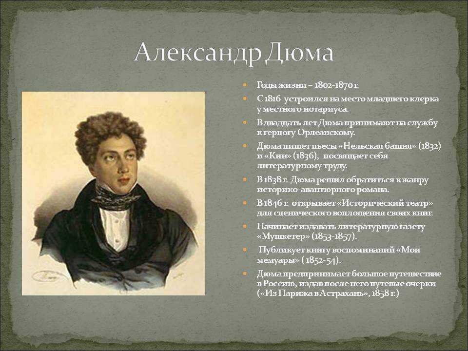 Александр дюма биография кратко. биография александра дюма