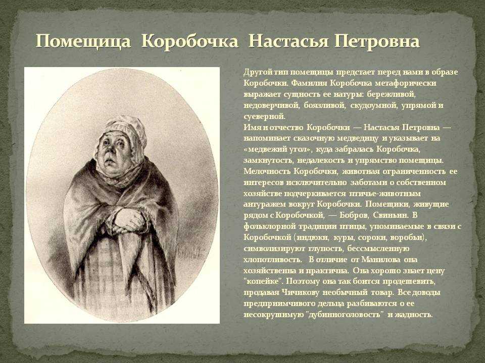 Характеристика коробочки в поэме мертвые души кратко, образ с цитатами помещика для сочинения в таблице