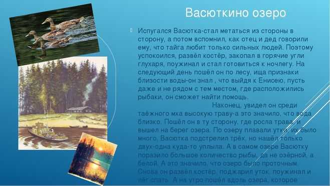 Васюткино озеро краткое содержание для читательского дневника