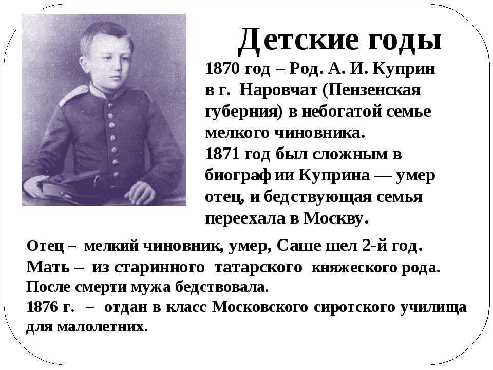 Куприн а.и. (1870-1938) - краткая биография писателя