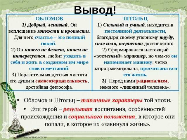 Обломов и штольц: сравнительная характеристика. подробная таблица
