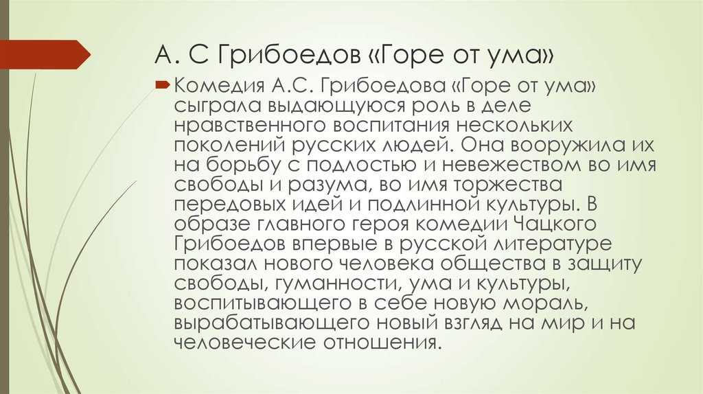 Сочинение горе от ума автор и его герой