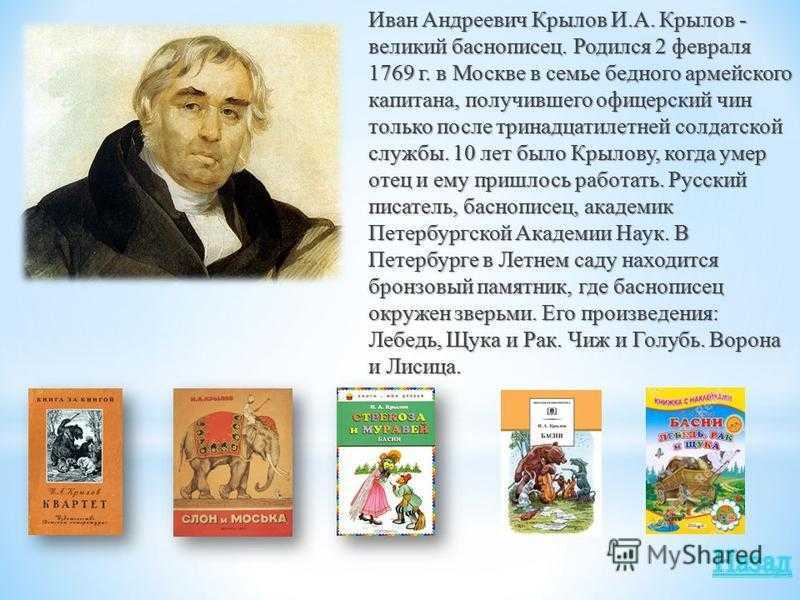 Краткая биография ивана крылова для школьников