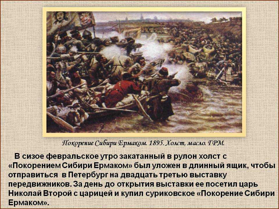 Сообщение о картине в и сурикова покорение сибири ермаком