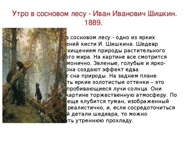Сочинение описание картины шишкина утро в сосновом лесу 7 класс - помощь в подготовке к экзаменам и поступлению