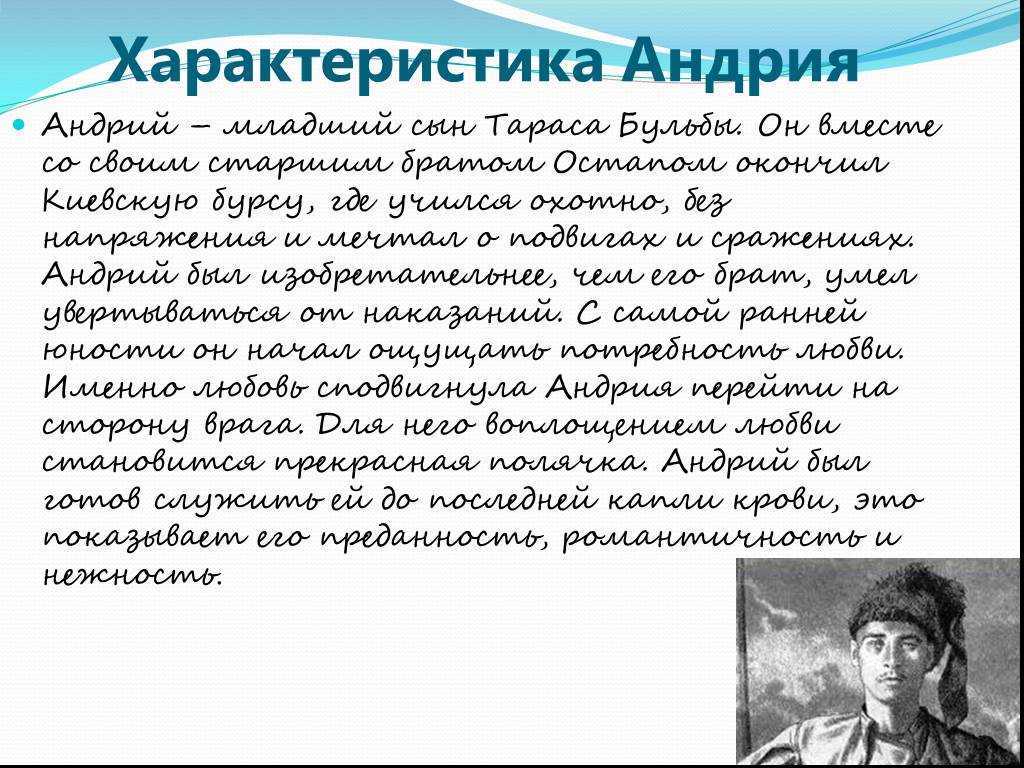 Тарас бульба характеристика героев таблица с цитатами